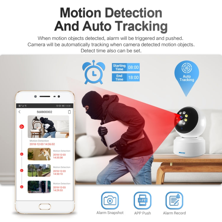 ESCAM PT200 HD 1080P Dual-band WiFi IP Camera, Support Night Vision / Motion Detection / Auto Tracking / TF Card / Two-way Audio, US Plug, PT200 ESCAM PT200 HD 1080P Dual-band WiFi IP Camera, Support Night Vision / Motion Detection / Auto Tracking / TF Card / Two-way Audio, US Plug, PT200